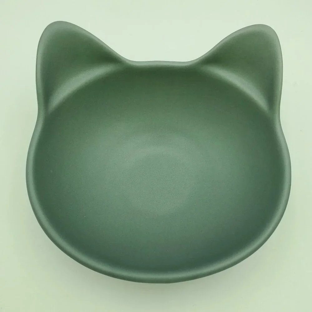 Every Yay Dining In Cat Bowls Gray Stoneware Cat Head Shaped Food Water Dishes